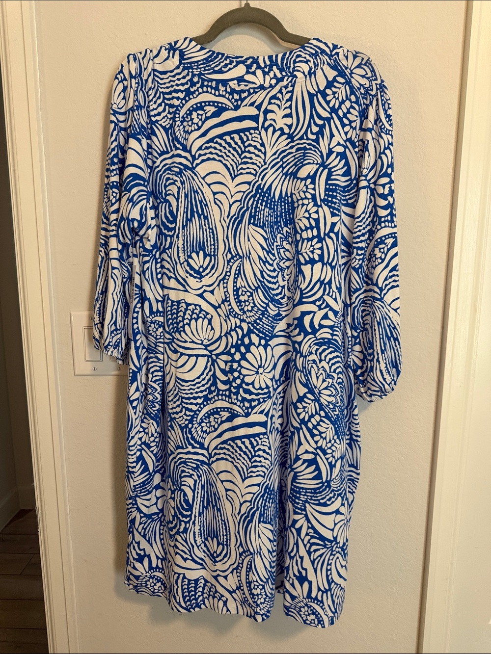 Tribal Blue and White Printed Mini Dress - Picture 5 of 5
